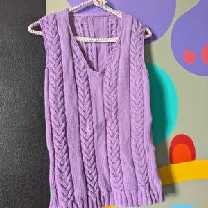 Purple Cable Knit Sleeveless Sweater
